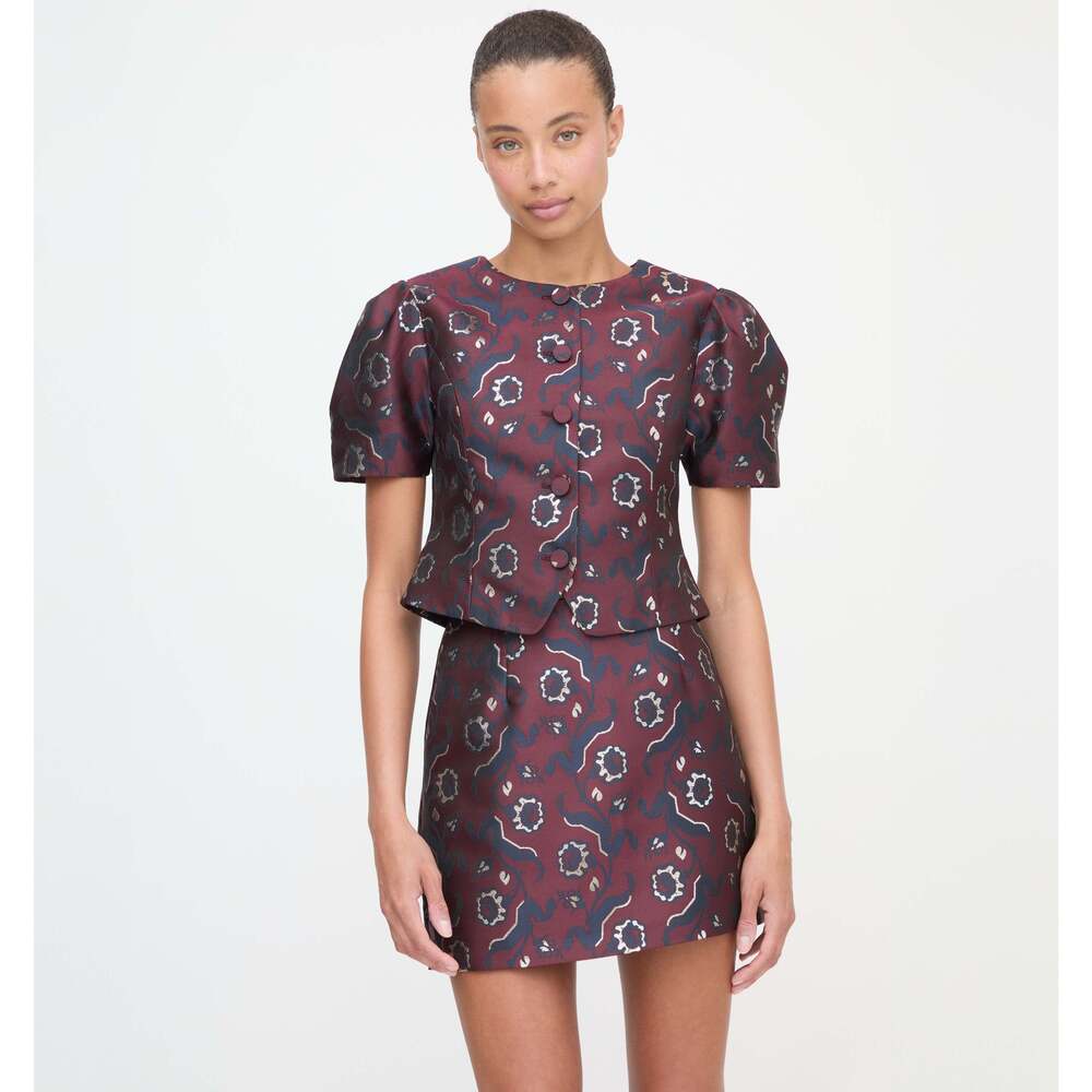 Hill House Home The Mallorie Top - Burgundy Baroque Jacquard Size XXXSBurgundy B - Picture 2 of 4